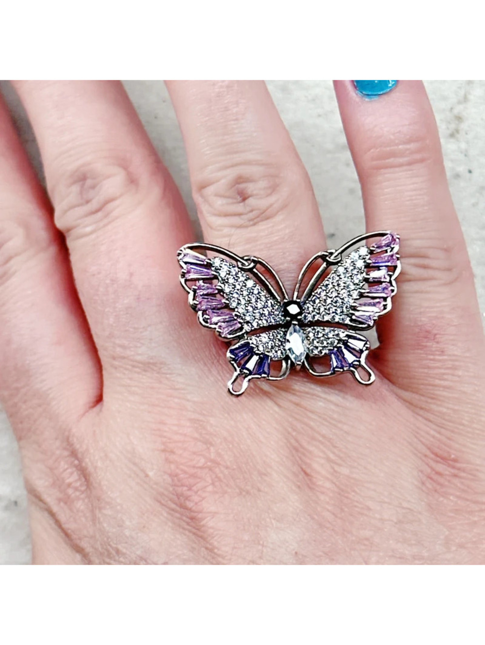 809mc. Silvertone Pink Bling Ring Size 7 - Picture 4 of 7